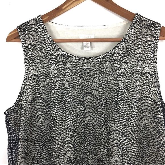 Chicos Top Size 2 Lace Overlay Black Cream Pullover Tank Blouse - Picture 4 of 8